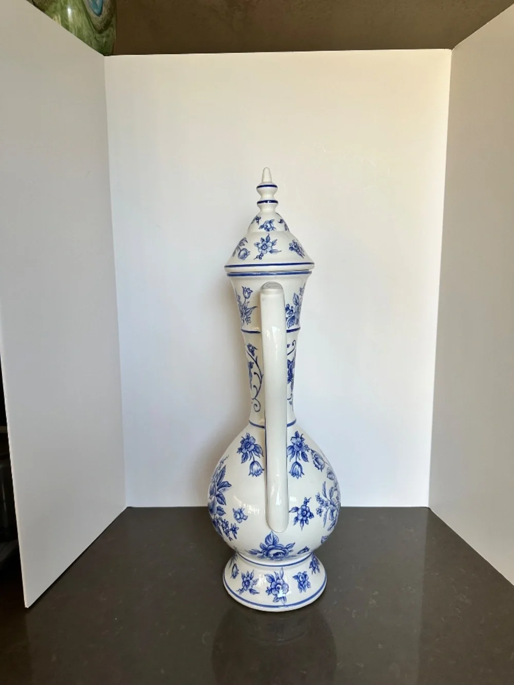 Vintage Norleans Japan Blue & White Floral Tall Teapot/Water Vessel (21 x 11 in)